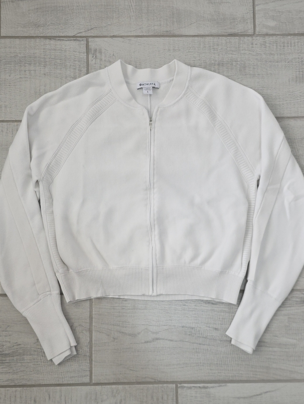Athleta Advantage Full-Zip Knit Bomber Jacket Women's Size Large White